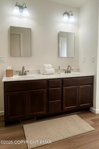 a bathroom with a sink and a shower
