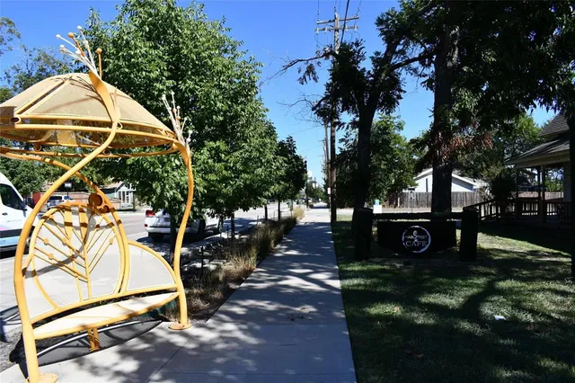 a view of a basketball room with large trees