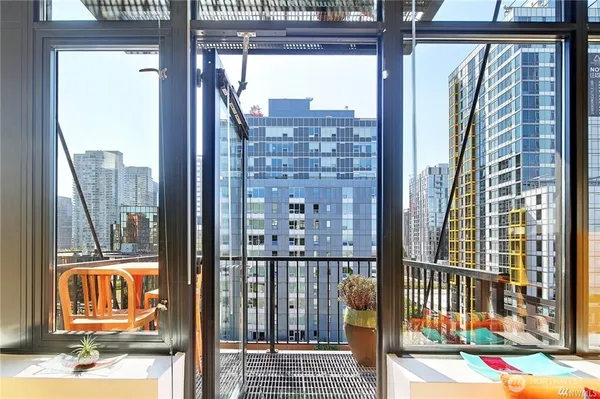 a view of a building from a window