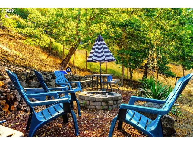 a view of a chairs and table in patio