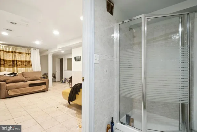 a view of a bathroom with a shower