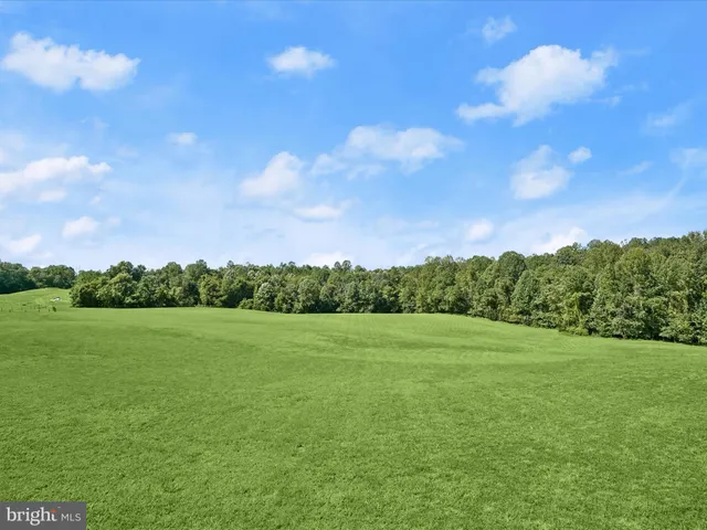 an aerial view of a residential houses with outdoor space and trees all around