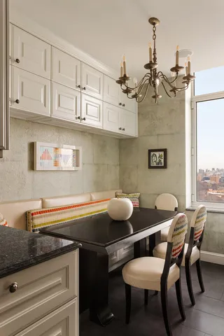 a view of a chandelier in a room