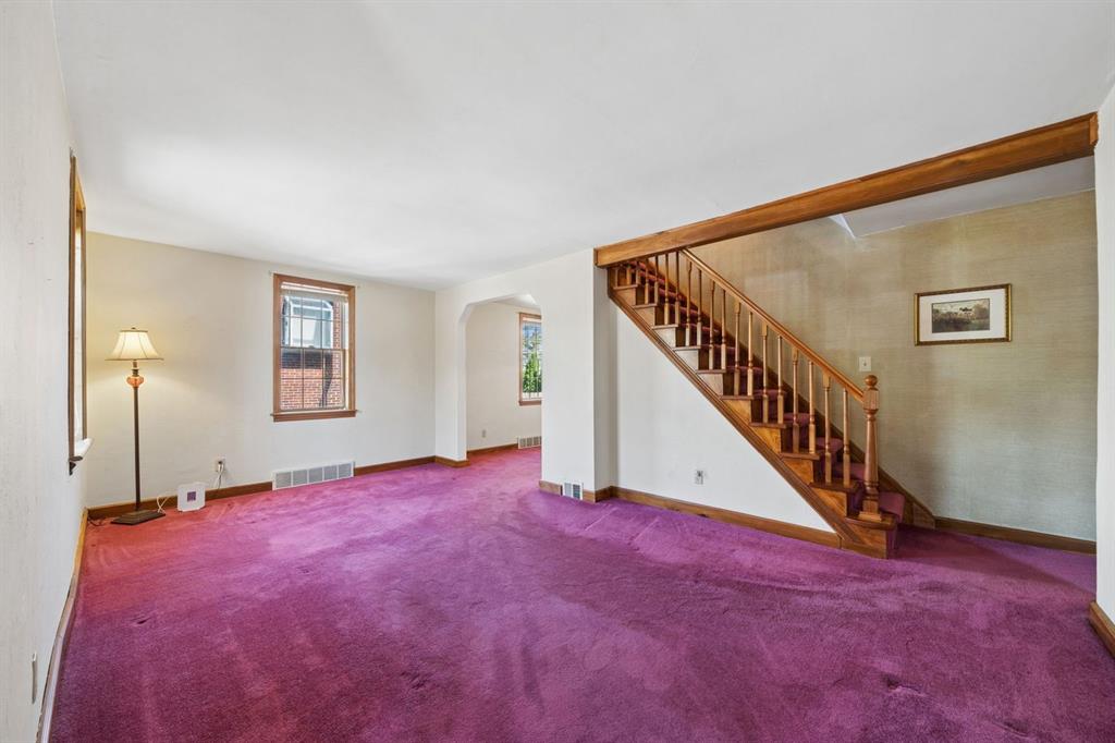 126 Bartley Road Pittsburgh, PA 15241 - Photo 5 of 32 Fairly spacious living room area - nice to have the stairs at the back of the room. Notice the workmanship on the woodwork!!