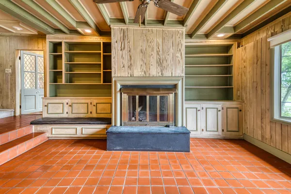 a living room with a large window