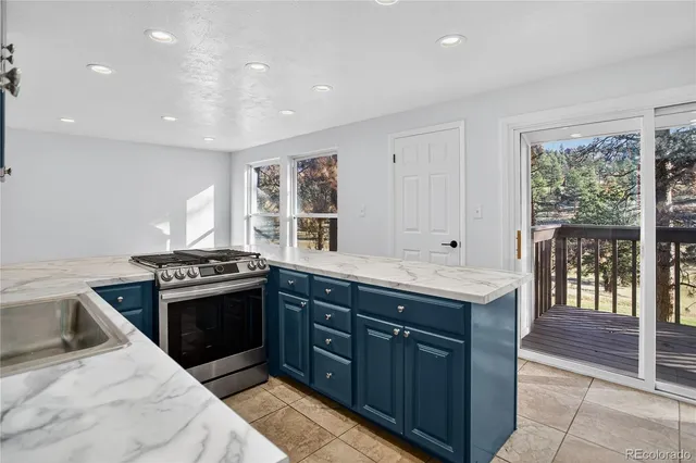 a view of balcony with wooden floor