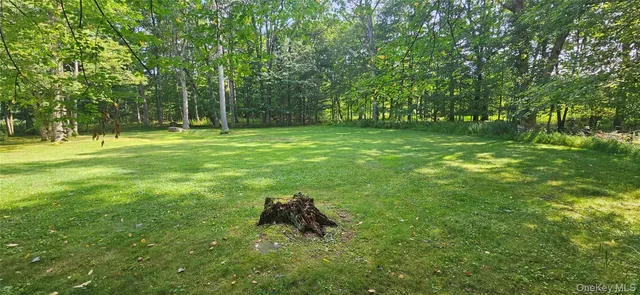 a view of a big house with a big yard and large trees