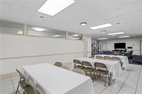 a view of a dining area with furniture