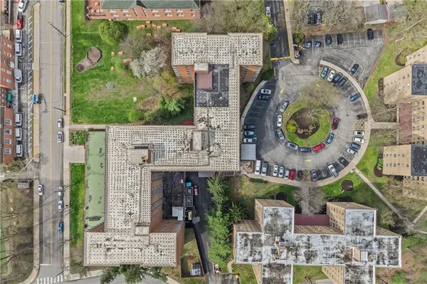 an aerial view of a fireplace with garden