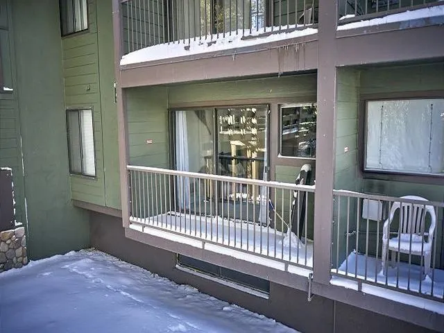 a view of a building with a large window