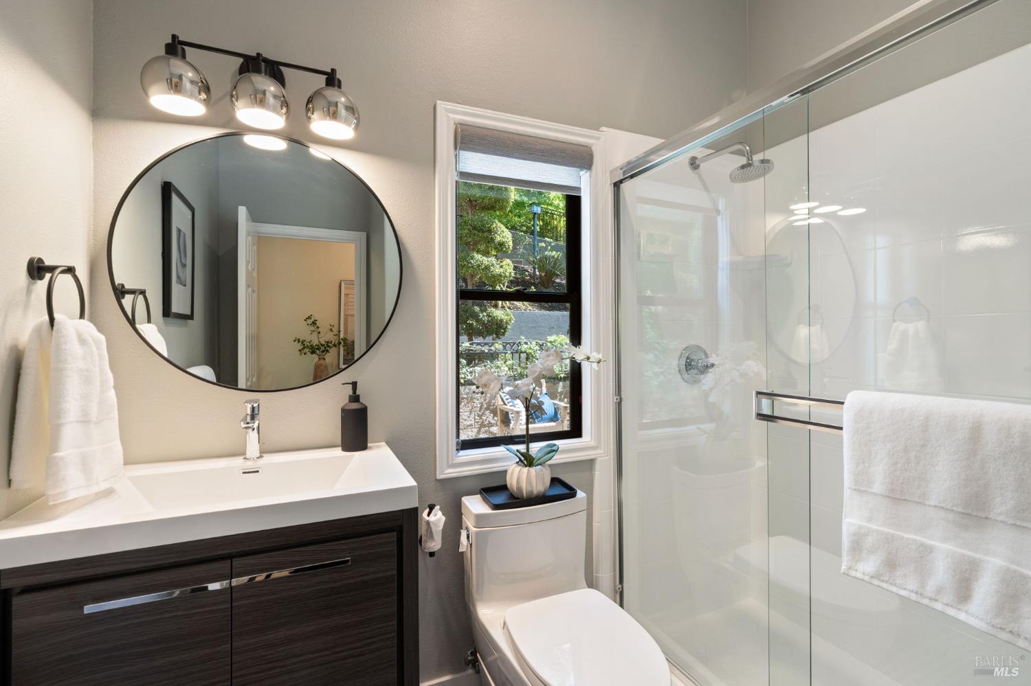 21 Newhall Drive San Rafael, CA 94901 - Photo 25 of 69 a bathroom with a toilet a sink and a mirror
