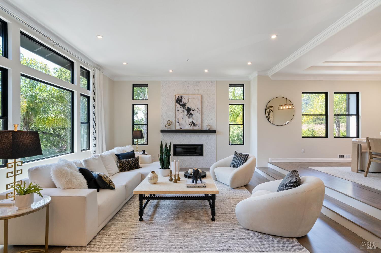 21 Newhall Drive San Rafael, CA 94901 - Photo 5 of 69 a living room with furniture a fireplace and a large window