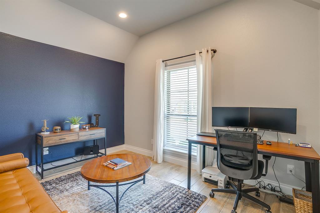 2453 Lazy Dog Lane Northlake, TX 76247 - Photo 4 of 40 Home office featuring light wood-style flooring and baseboards