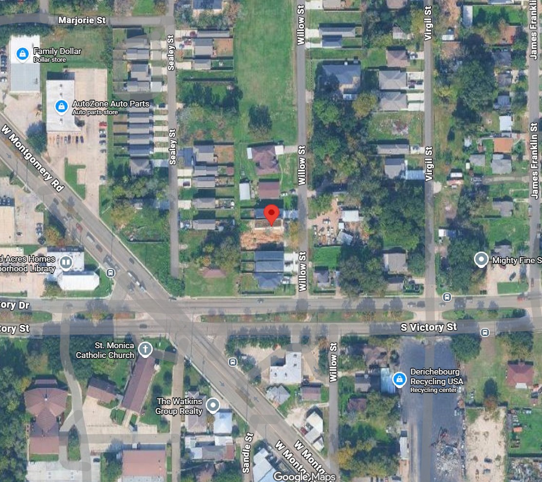 7709 Willow Street Houston, TX 77088 - Photo 15 of 15 Prime location aerial showcasing 7709 Willow St’s excellent proximity to W Montgomery Rd, local shopping, and the Acres Homes Neighborhood Library.