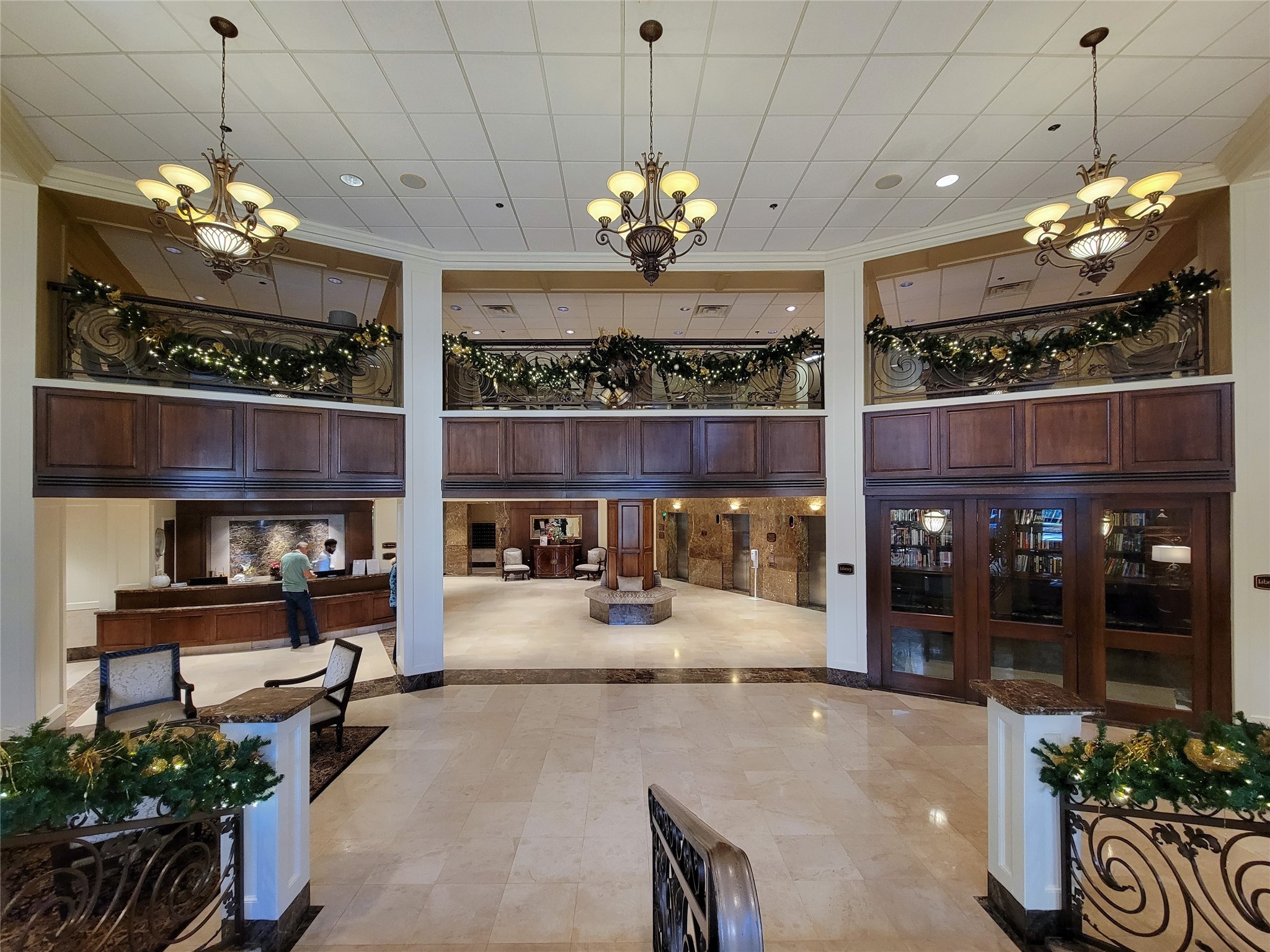 3525 Sage Road, Unit 1605 Houston, TX 77056 - Photo 20 of 33 Worldly Lobby with 24 hour Concierge and Inviting Mezzanine Overlook