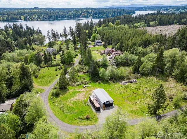 a view of a lake with a house