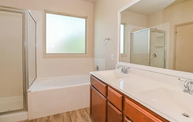 a bathroom with a sink and a bathtub