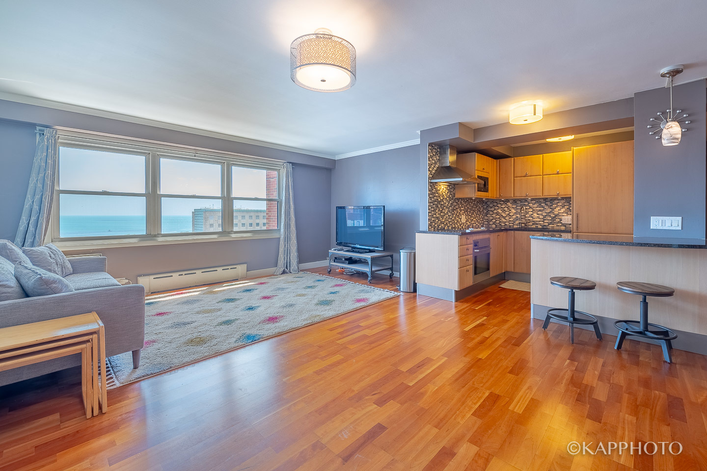 2909 North Sheridan Road, Unit 1807 Chicago, IL 60657 - Photo 2 of 23 a living room with furniture and a wooden floor