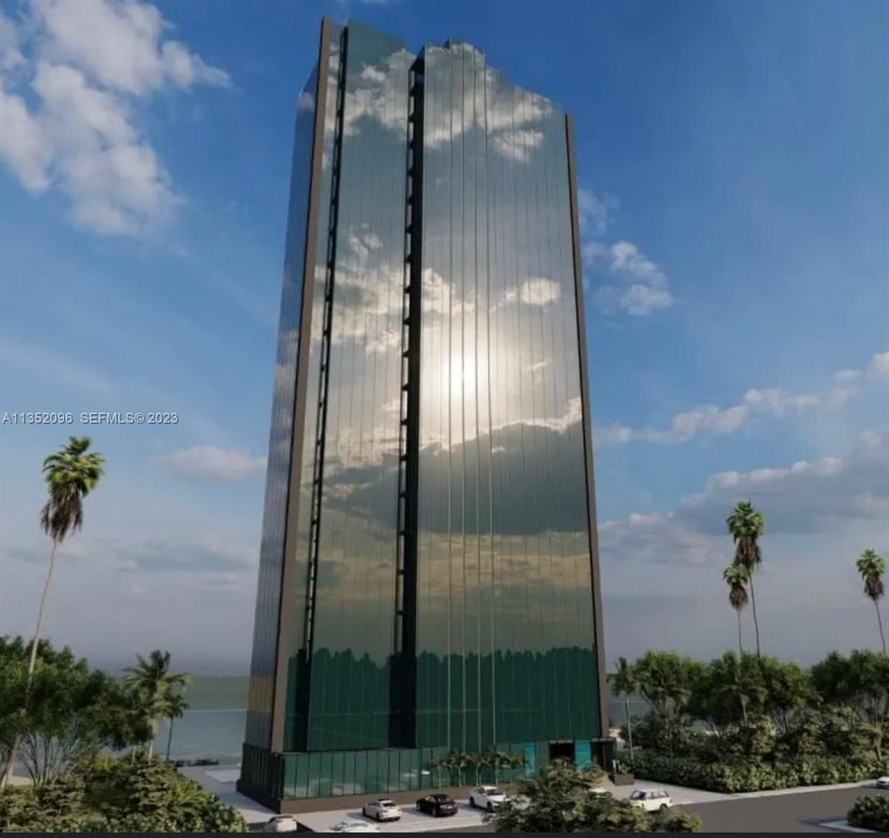 an empty room with potted plants