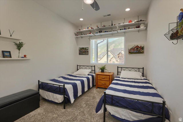 828 South Deer Road Tooele, UT 84074 - Photo 31 of 51 Carpeted room featuring a ceiling fan, recessed lighting, and a window with blinds