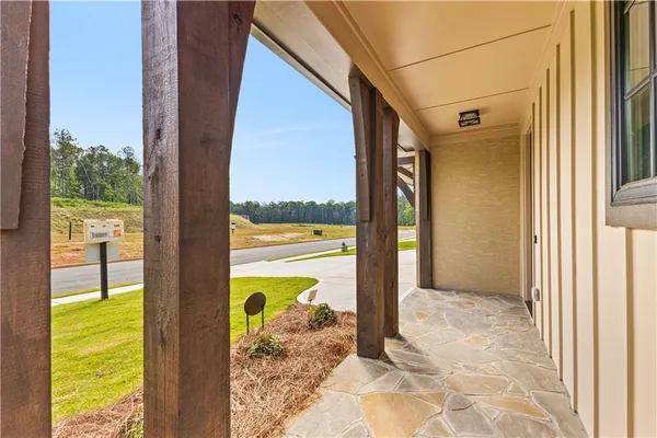 a view of a porch with a door