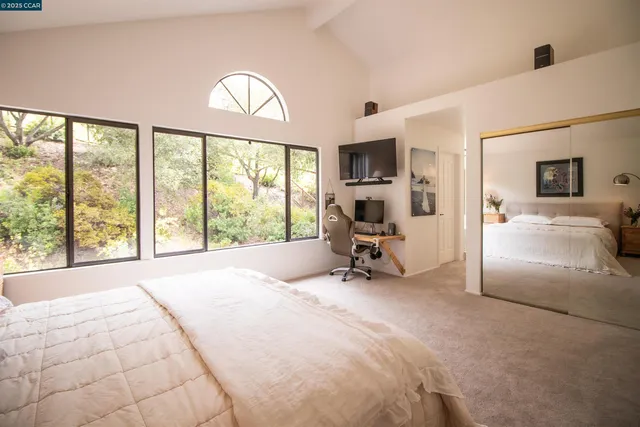 a view of a livingroom with a large window