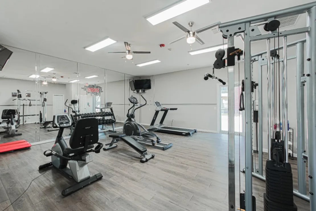 a view of a room with gym equipment
