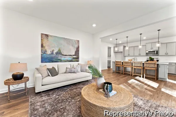 a living room with furniture and a rug