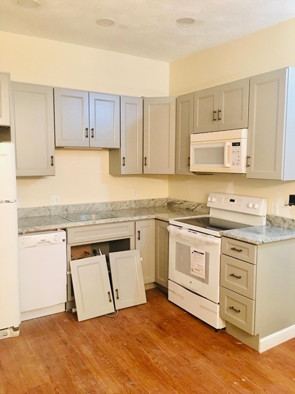 96 Marcella Street, Unit 2 Boston, MA 02119 - Photo 5 of 37 a kitchen with granite countertop white cabinets and white appliances