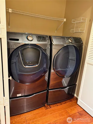 a utility room with dryer and washer