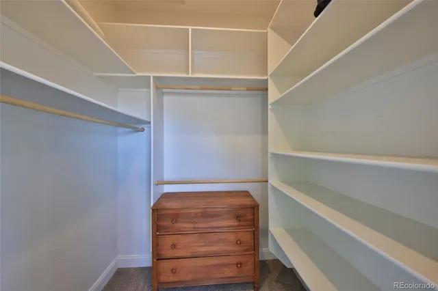 a view of walk in closet with empty racks