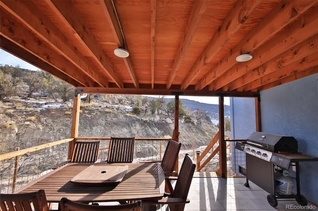 a balcony with furniture