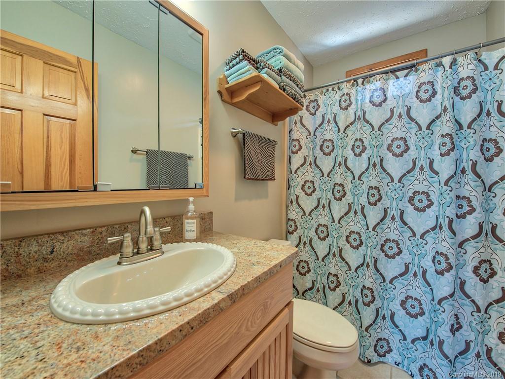 464 Bent Tree Road Maggie Valley, NC 28751 - Photo 17 of 38 a bathroom with a sink a toilet and a shower curtain