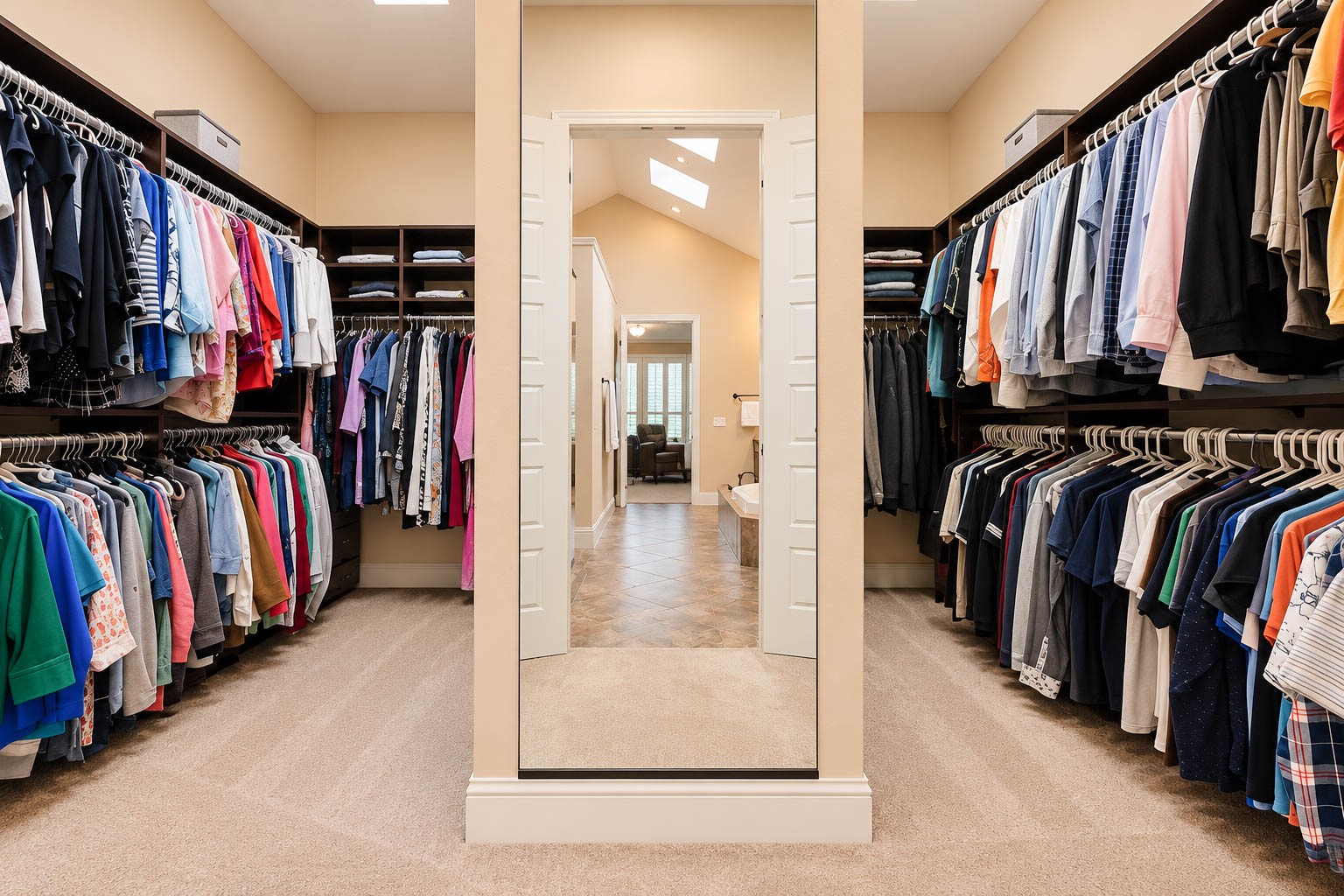 91 Lake View Loop Fulshear, TX 77441 - Photo 28 of 42 Wow! This massive walk-in closet is perfect for even the largest wardrobe, offering hanging racks and shelving along the entire perimeter for effortless organization.