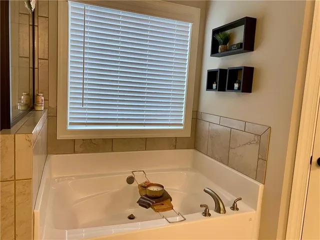 a bathroom with a bathtub and a shower