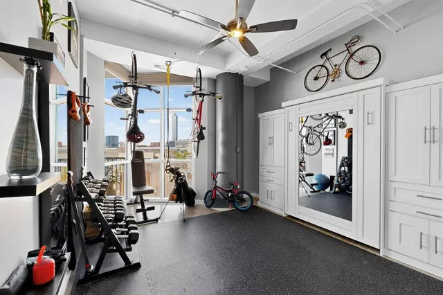 a view of a room with gym equipment