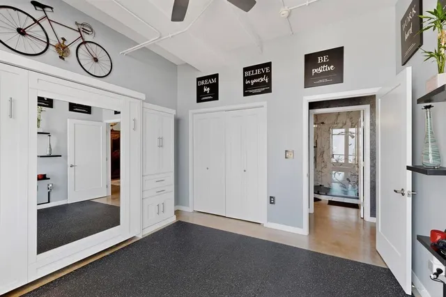 a view of a hallway with elevator