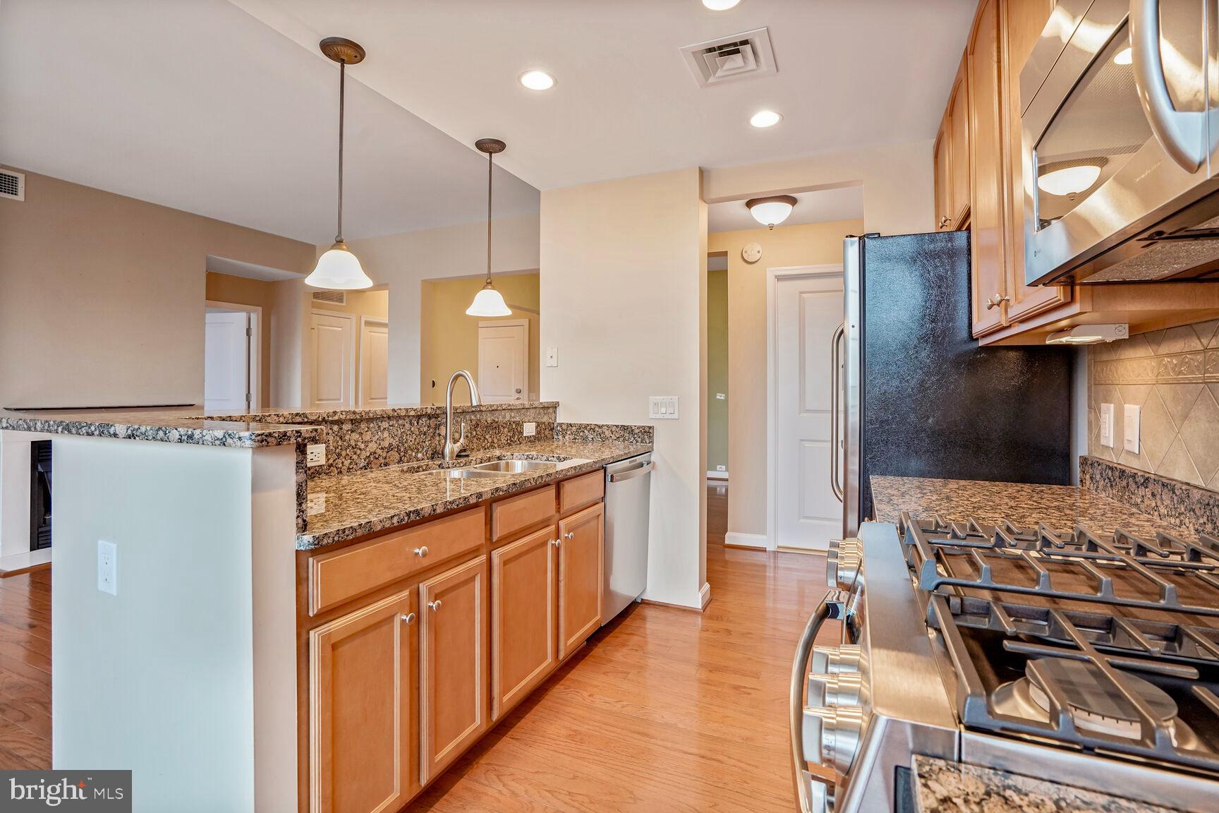 1830 Fountain Drive, Unit 1106 Reston, VA 20190 - Photo 24 of 30 a kitchen with stainless steel appliances granite countertop a stove a sink and a refrigerator