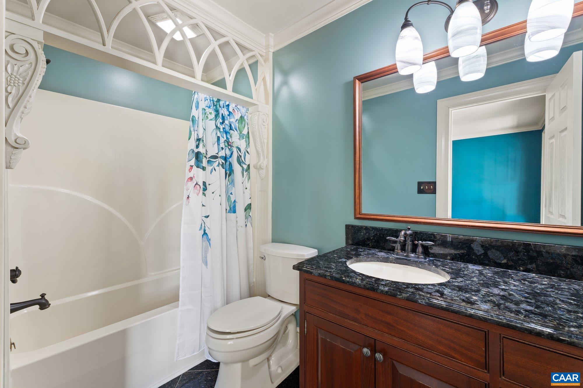 884 Pleasant Gap Drive Dry Fork, VA 24549 - Photo 35 of 72 a bathroom with a granite countertop sink toilet and shower