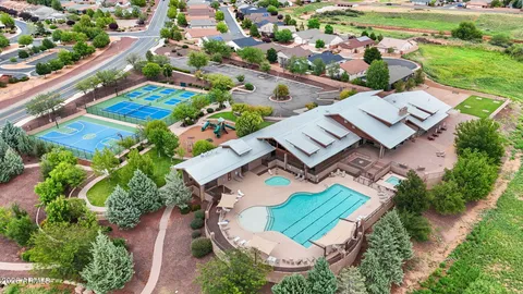 an aerial view of a house with a garden