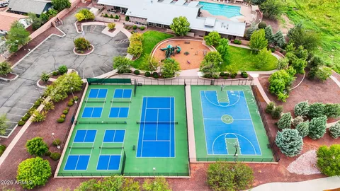 an aerial view of a house