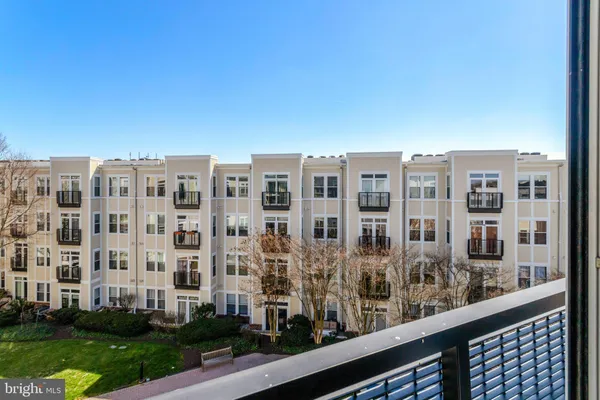 a view of a building from a balcony
