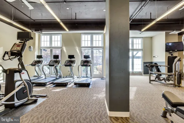 a view of a room with gym equipment