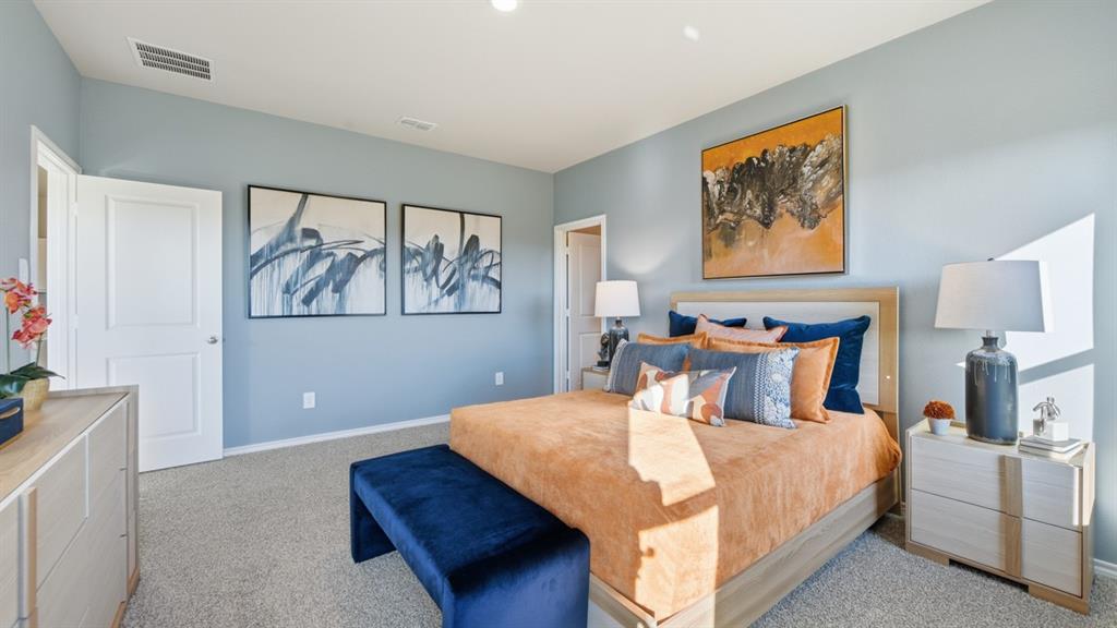 1616 Tin Roof Road Krum, TX 76249 - Photo 13 of 35 a bedroom with bed and paintings on the wall