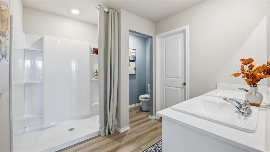 1616 Tin Roof Road Krum, TX 76249 - Photo 15 of 35 a bathroom with a sink and a mirror