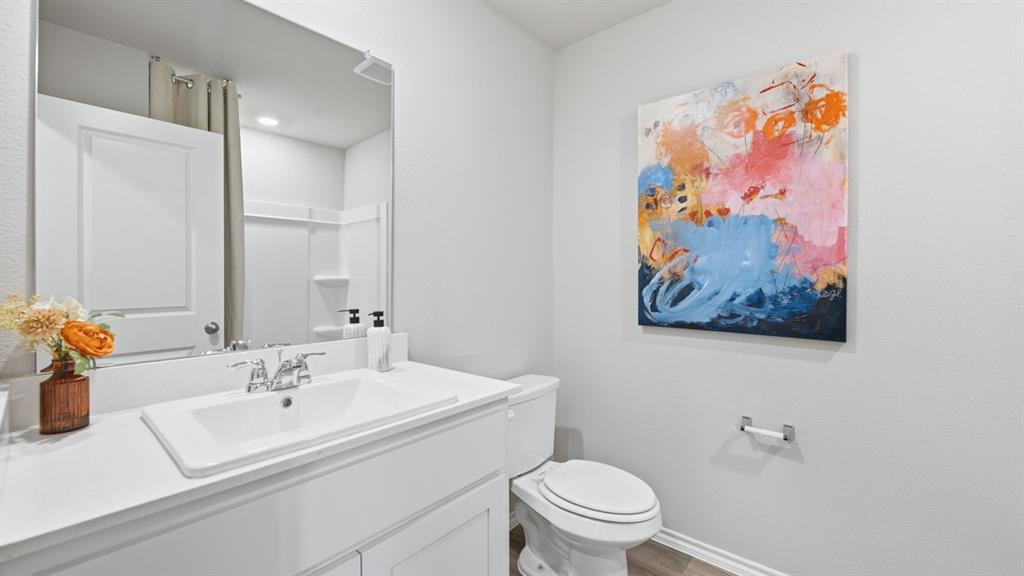1616 Tin Roof Road Krum, TX 76249 - Photo 23 of 35 a bathroom with a sink mirror and toilet