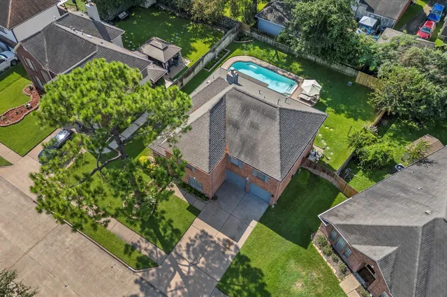 an aerial view of a house