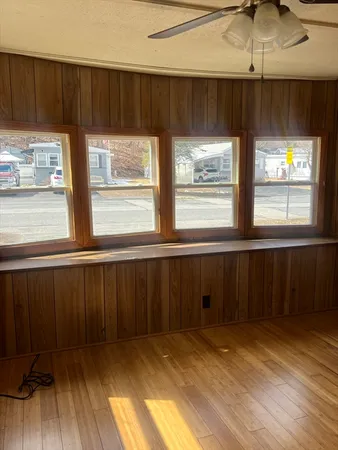 a view of a room with a window