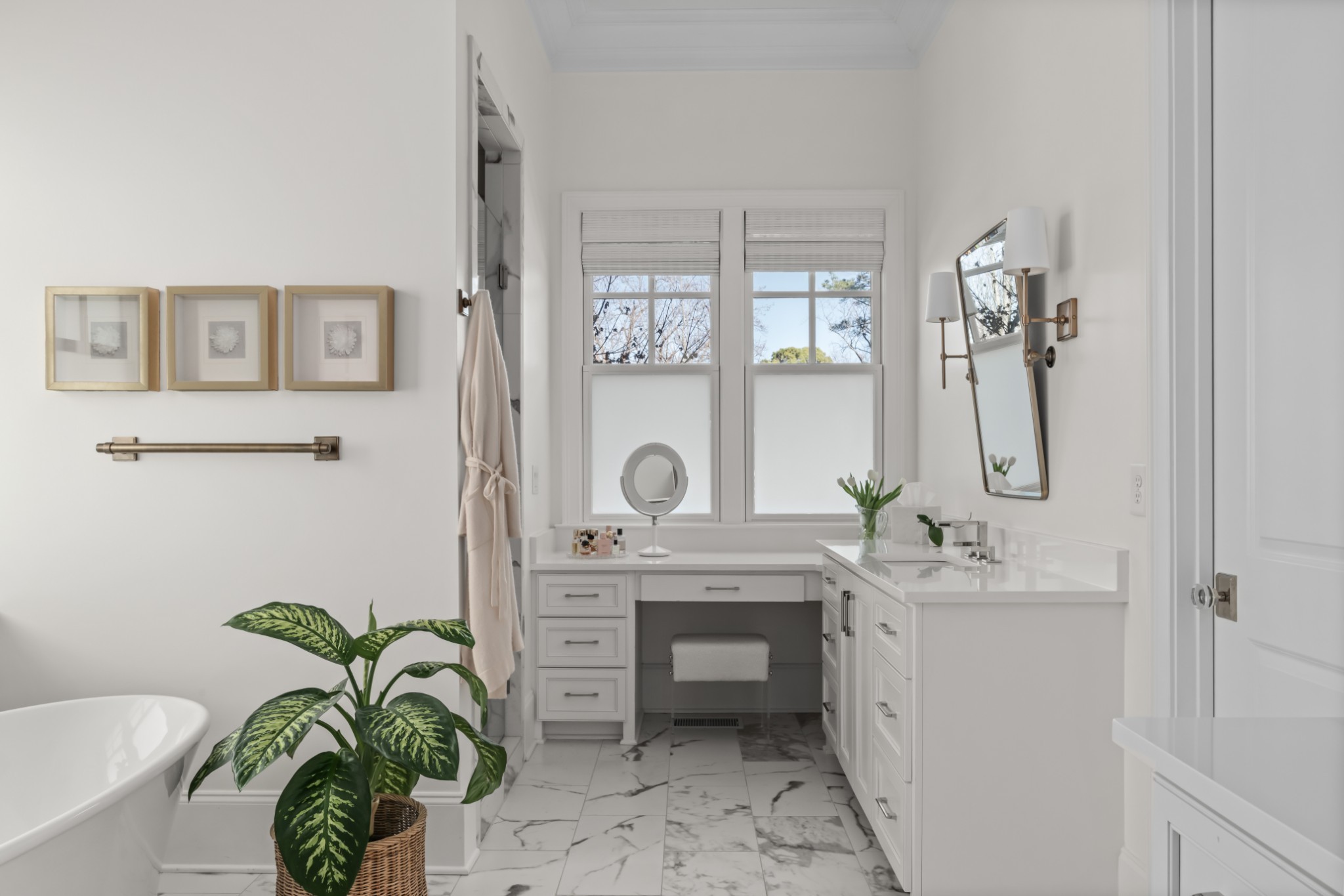 155 Splendor Ridge Drive Franklin, TN 37064 - Photo 11 of 70 a bathroom with a granite countertop sink a potted plant and a large mirror