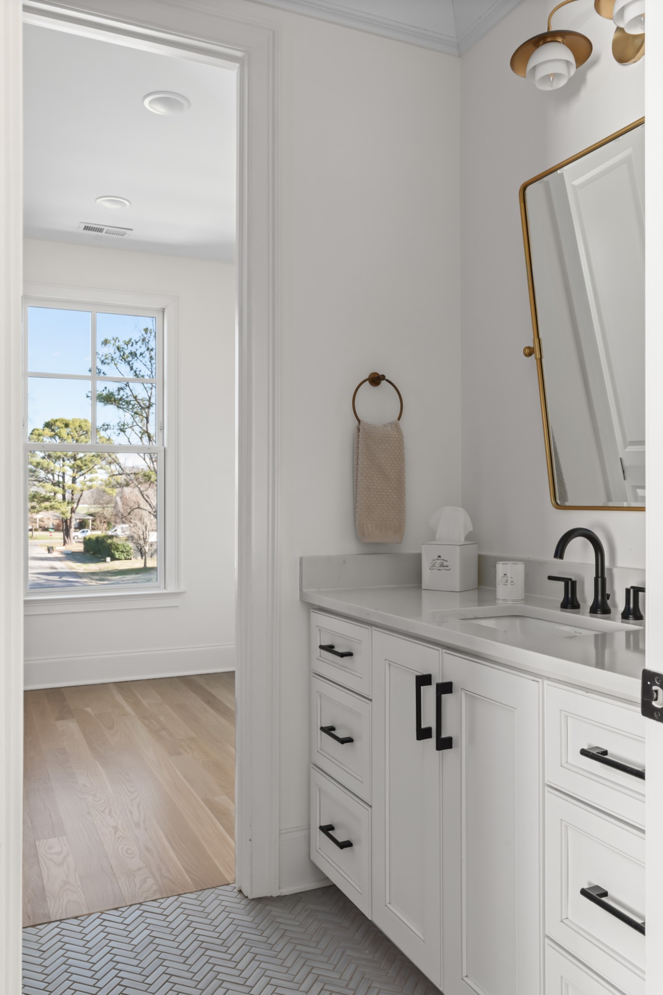 155 Splendor Ridge Drive Franklin, TN 37064 - Photo 37 of 70 a bathroom with a granite countertop sink and a mirror